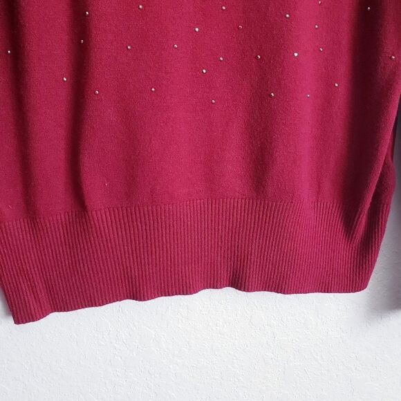 Liquid by Sioni Burgundy Wine Embellished Rhinestone Sweater - Picture 5 of 7